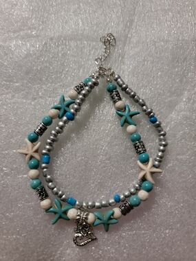 Turquoise Starfish Beaded Bracelet - Women's Beach Charm